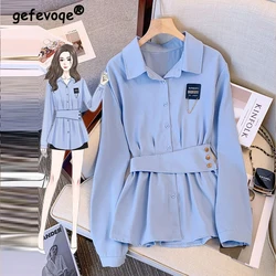 Roupas femininas moda coreana chique designer camisa primavera outono babados blusa elegante sólida manga longa solta topos blusas mujer