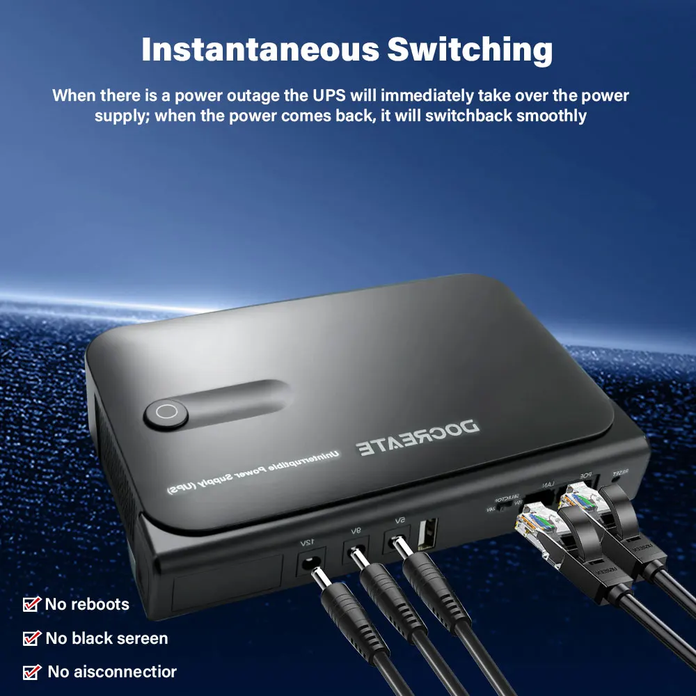 【Without Battery】36W high power UPS Uninterruptible Power Supply 5V-24V Output 18650 Replaceable Battery for Router NAS Modem &