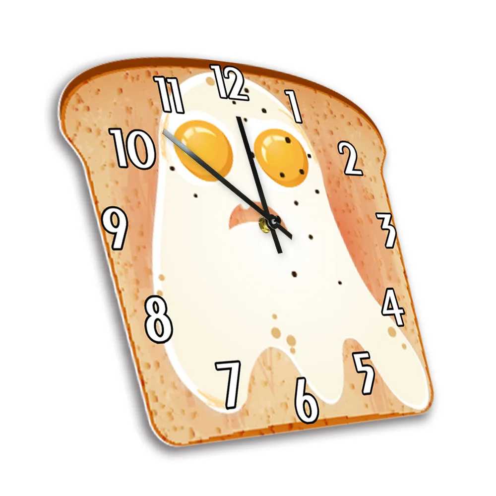 Spooky Side Up Fried Egg Kitchen Wall Clock For Resturant Canteen Halloween Cartoon Ghost Home Decor Modern Design Wall Clock