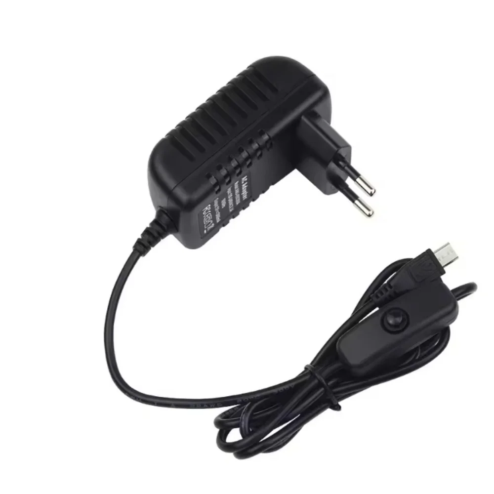 5V 3A Power Adapter Switch Button Power Adapter Micro USB Port EU Plug Short Circuit, Overcurrent, Overload Protection Functions
