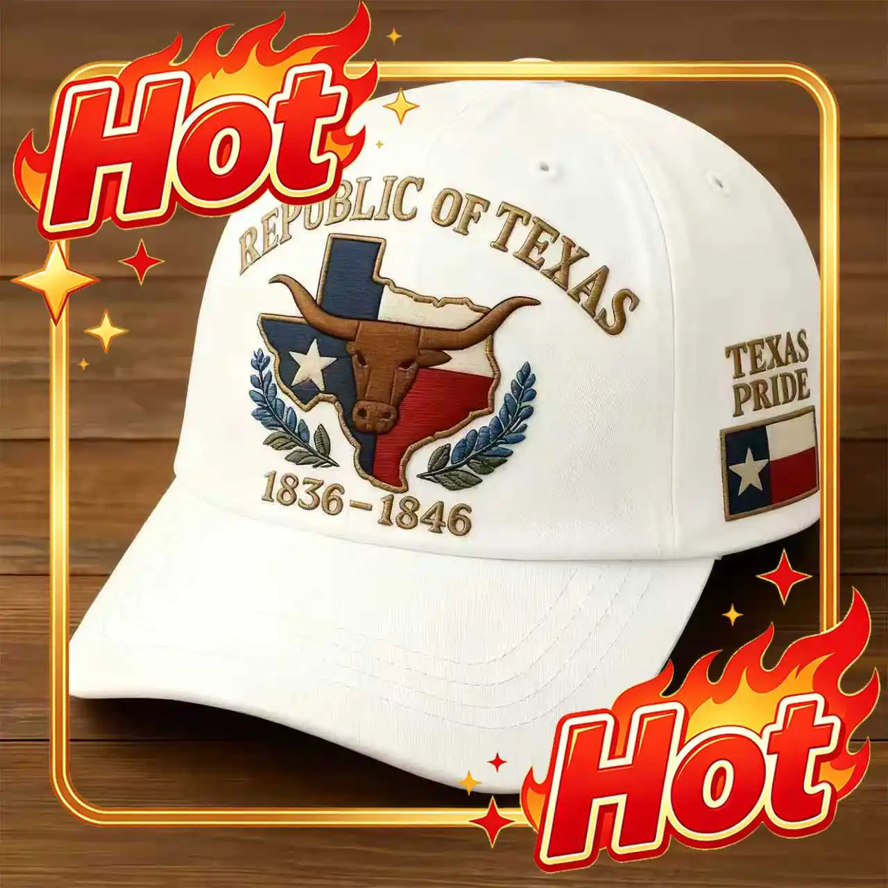 Custom Hat A Washed Retro Pure Printed Baseball Cap with American 250th Anniversary Commemorative Hat for Men, REPUBLIC OF TEXAS