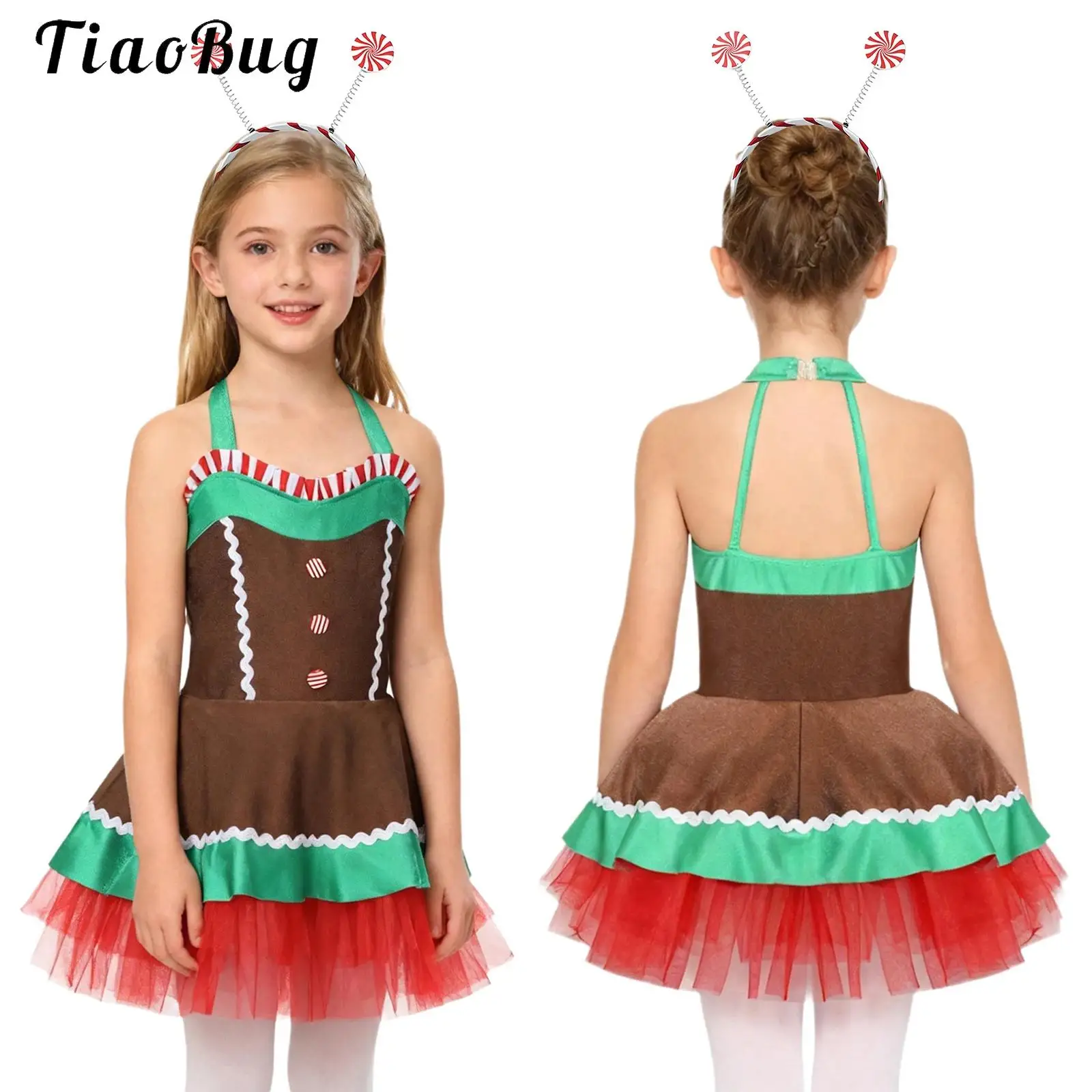 الفتيات الزنجبيل رجل تأثيري يتوهم توتو فستان مخطط شبكة تنورة عيد الميلاد عيد الميلاد الباليه الرقص الشكل التزلج يوتار زي