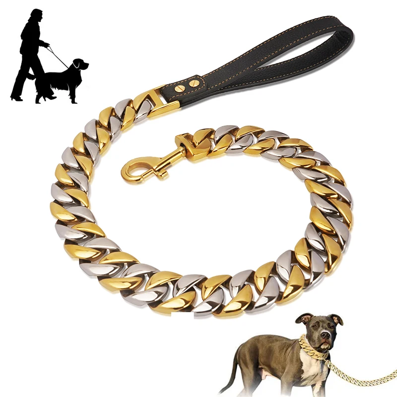 

32mm Patchwork color Leash Collar Strong Pet Dog Chain Stainless Steel Dog Chain Lead For Large Dogs Bulldog Pitbull