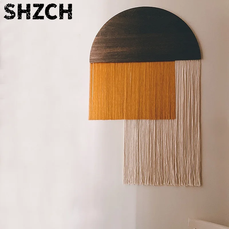 Bohemian Fringe Wall Hanging Nordic Round Wood Tapestry Boho Living Room Decor