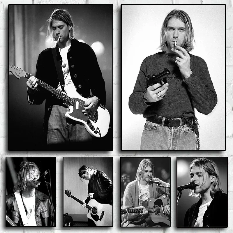 Black And White Kurt Cobain Rock Singer Photography Poster Wall Art Pictures Canvas Paintings Home Room Decor