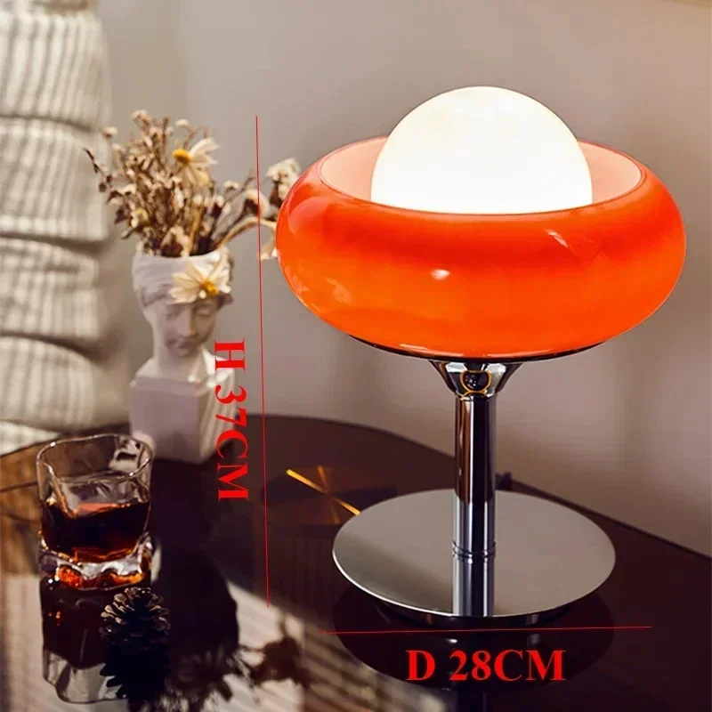 Bauhaus glazen vloerlamp woonkamer slaapkamer studeerkamer retro oranje rode lampenkap LED metalen vloerlamp eiertaart tafellamp glans