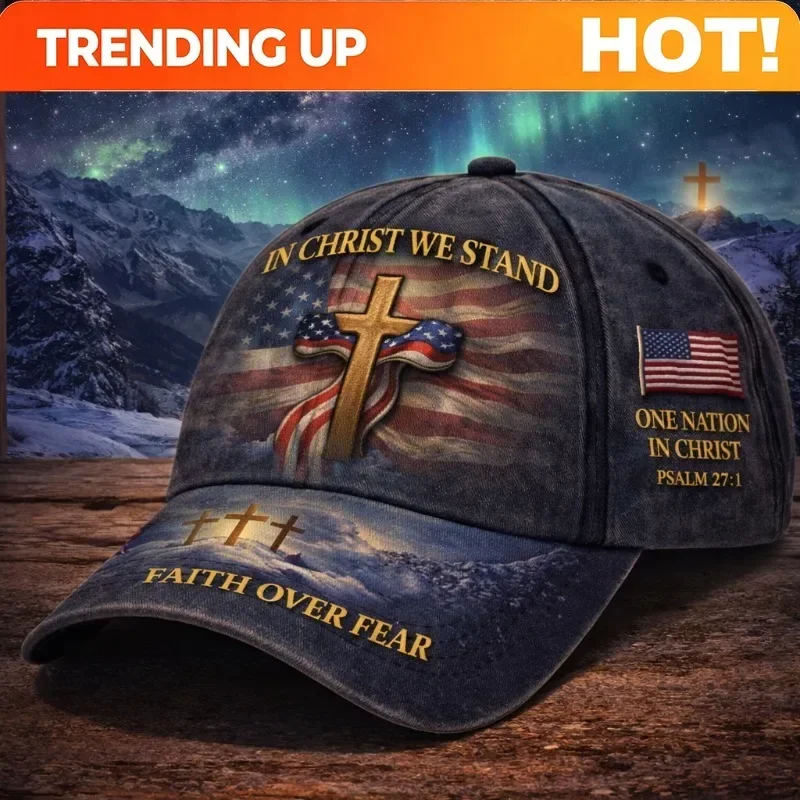 Customization We Stand Proudly In Christ With The American Flag And Cross Hat