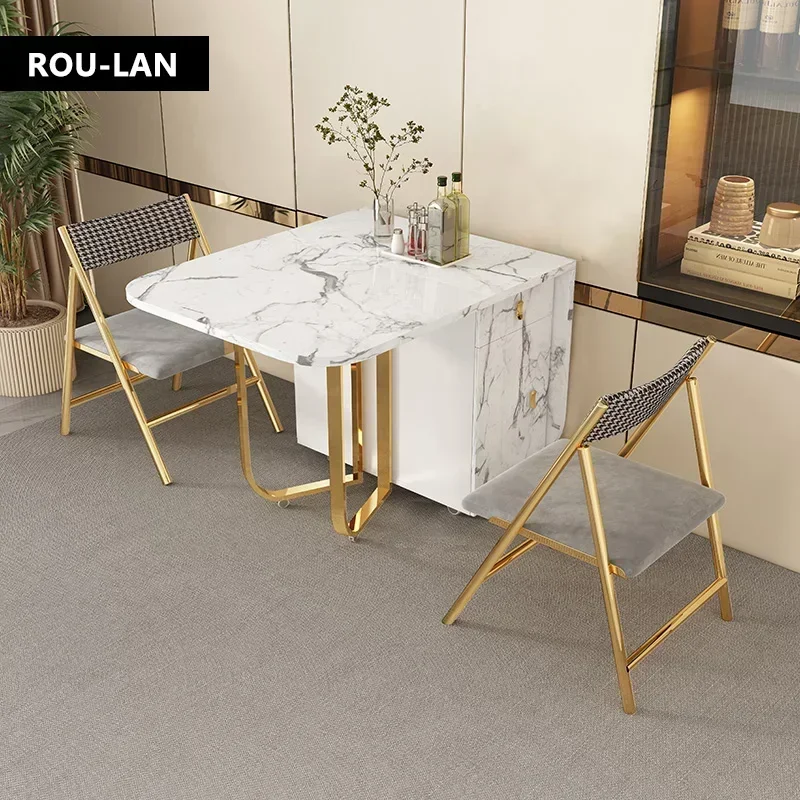Fashion  Folding Dining Table Furniture Multifunctional Rectangle Movable Dining Table and Folding Chairs