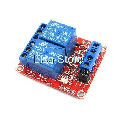 DC24V 2Channel Optocoupler Driver High/Low Level Trigger Power Relay Module