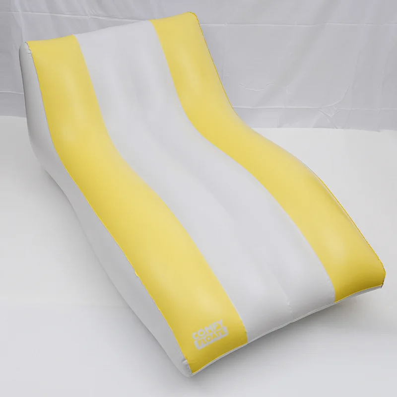 

L-shaped inflatable yellow striped recliner inflatable water sofa recliner outdoor beach recliner hammock casual floating