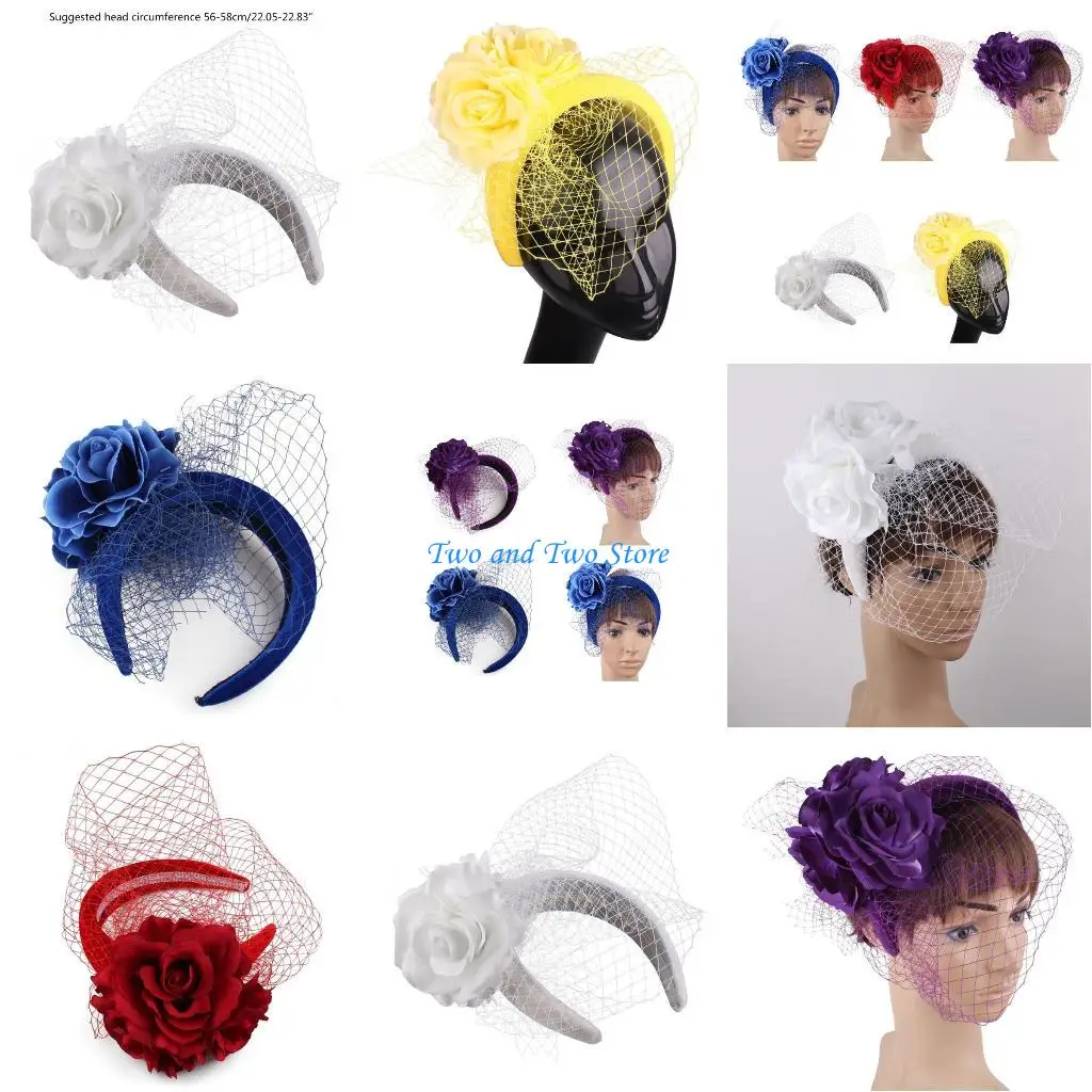 

HX6F Головной убор с вуалью и повязкой на голову с розовыми перьями для рождественской, новогодней свадебной вечеринки