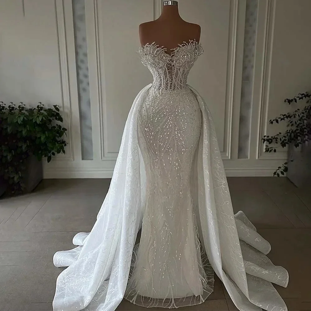 Abnehmbare Afrikanische Hochzeitskleider für Schwarze Mädchen Meerjungfrau-Spitze Perlen Aso Ebi Damen Brautkleider Vestido De Novia Maßanfertigung 2026