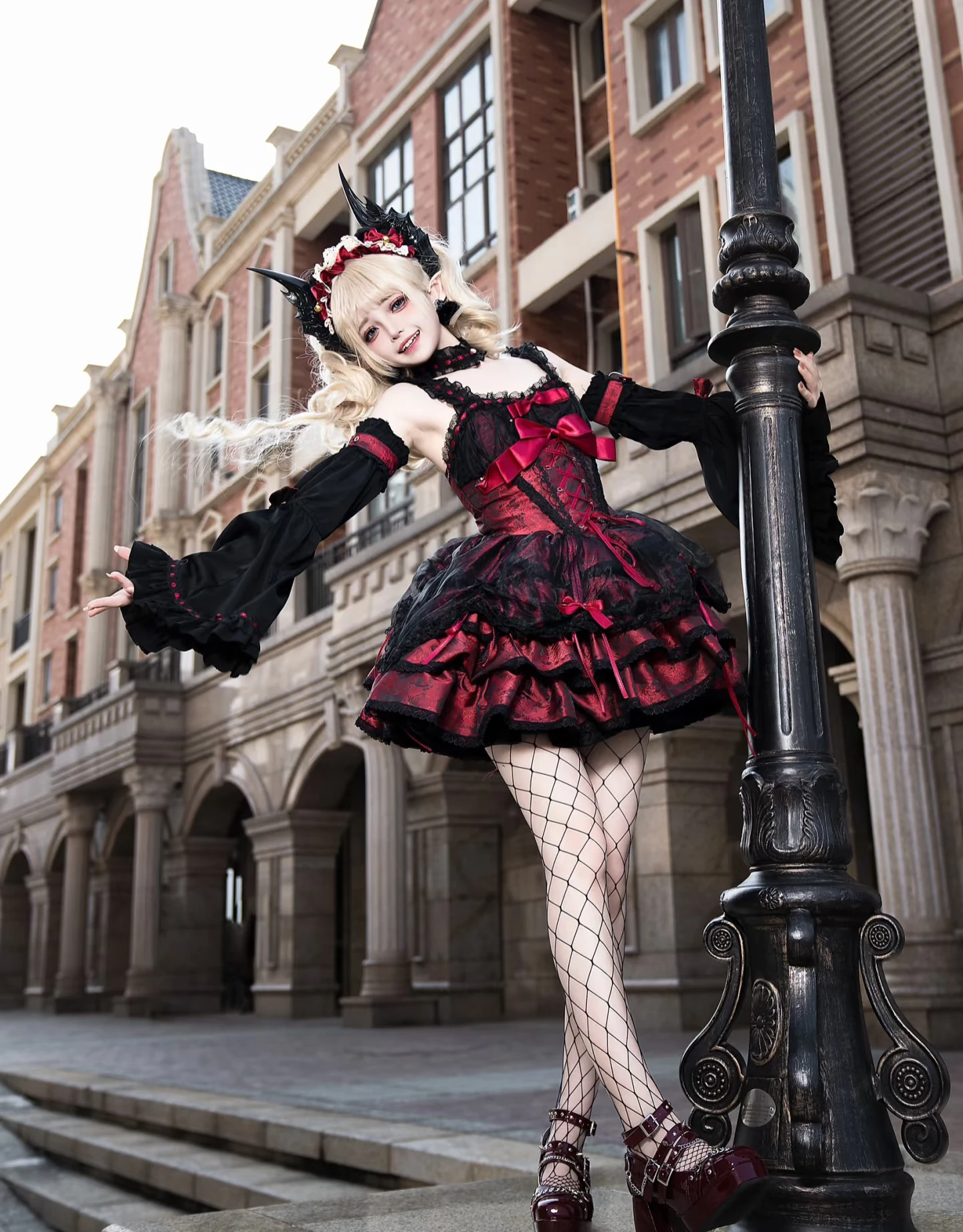 gothic lolita dress Halter gothic layered dress Red / M main image 1
