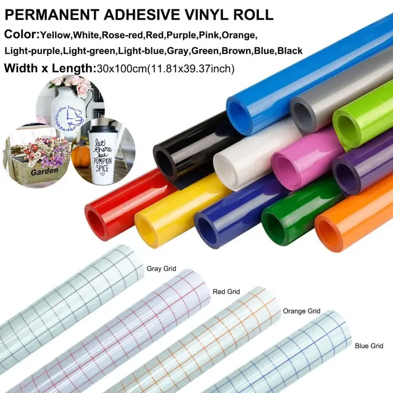 

15 Color Permanent Vinyl Roll Bundle30x100cm with TransferTape,Adhesive Craft Vinyl for Cutting Machine,Stickers,Party Decor ets