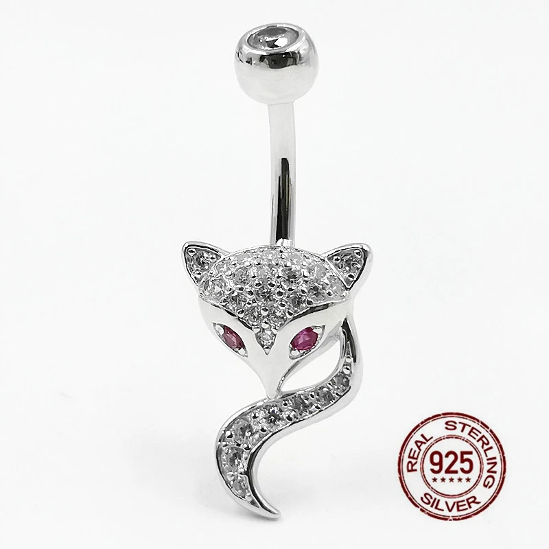 Cute Fox Belly Button Rings for Women 925 Sterling Silver Navel Piercing Luxury Zircon Body Piercing Jewelry Belly Accessories