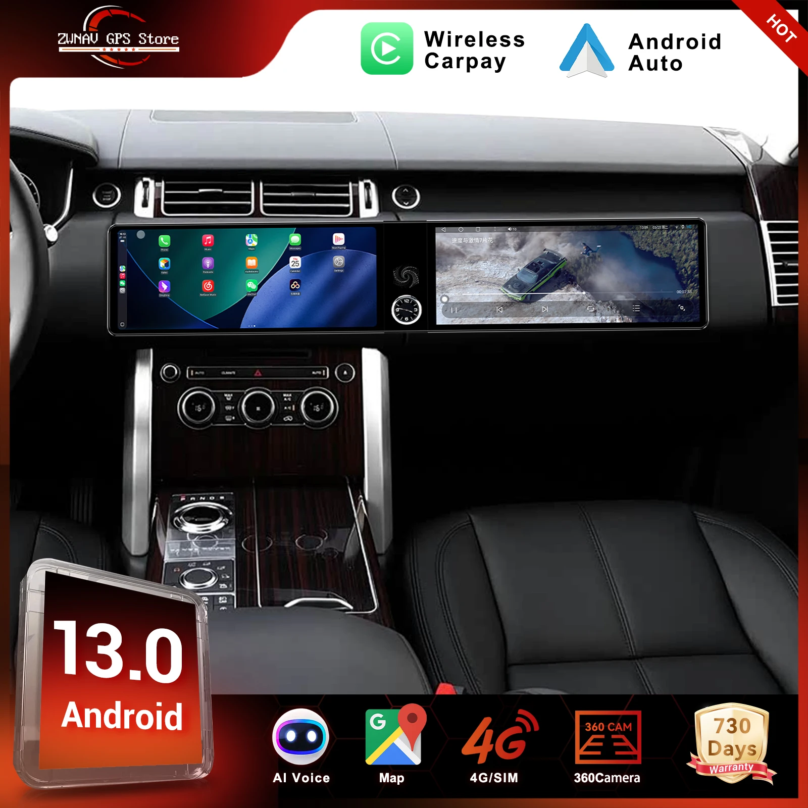 Dual screen For Land Rover Range Rover Executive 2017 Android auto navigation carplay multimedia player radio wireless head