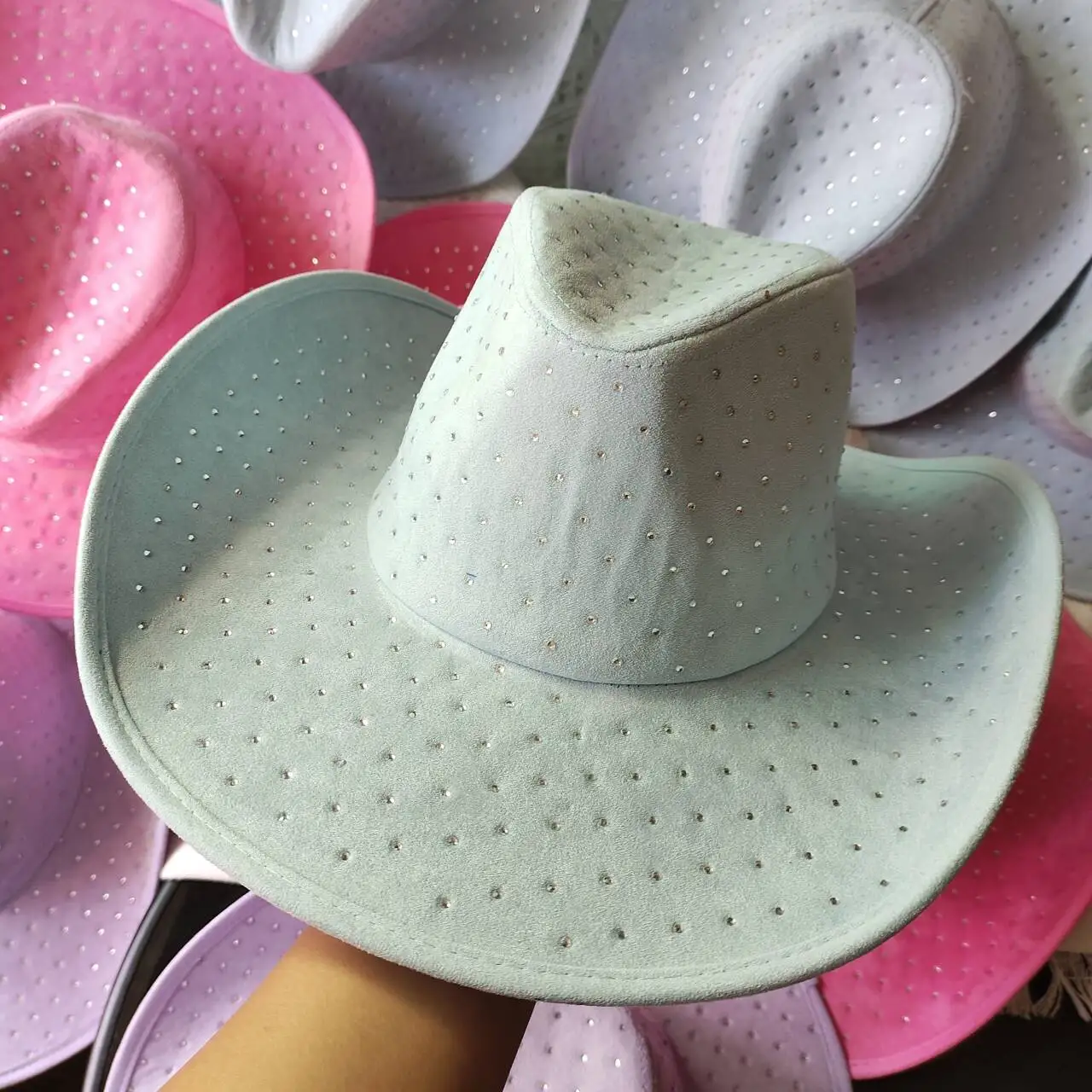 Western Cowboy Hat Rhinestone Denim Men\'s Hat Unisex Fashion Large Brim Cowboy Hat Knight Party Travel Hat 2024