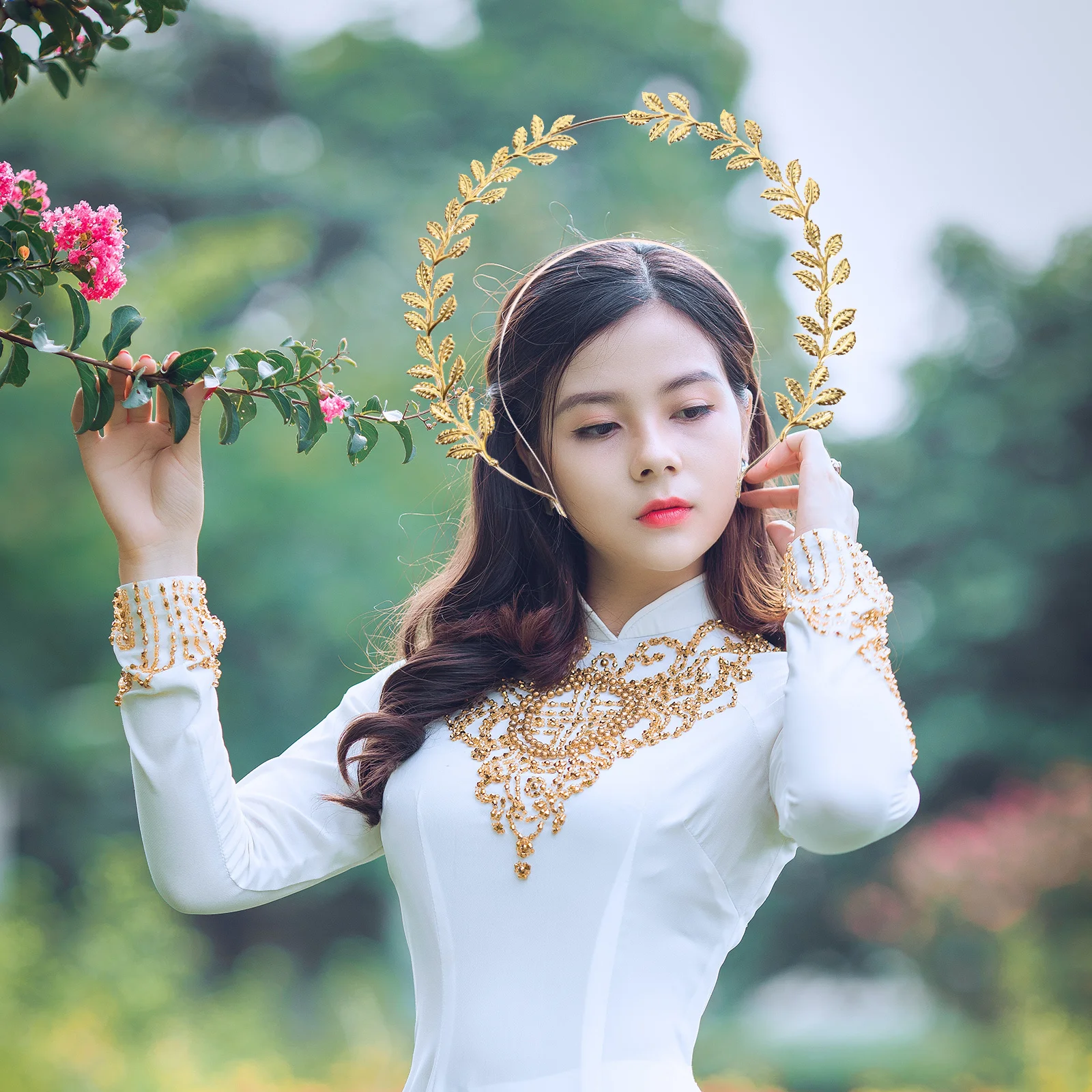 

Double Layer Copper Retro Hairband Bridal Headband Handmade Decorative Hair Accessory for Wedding Party Prom Elegant Headdress