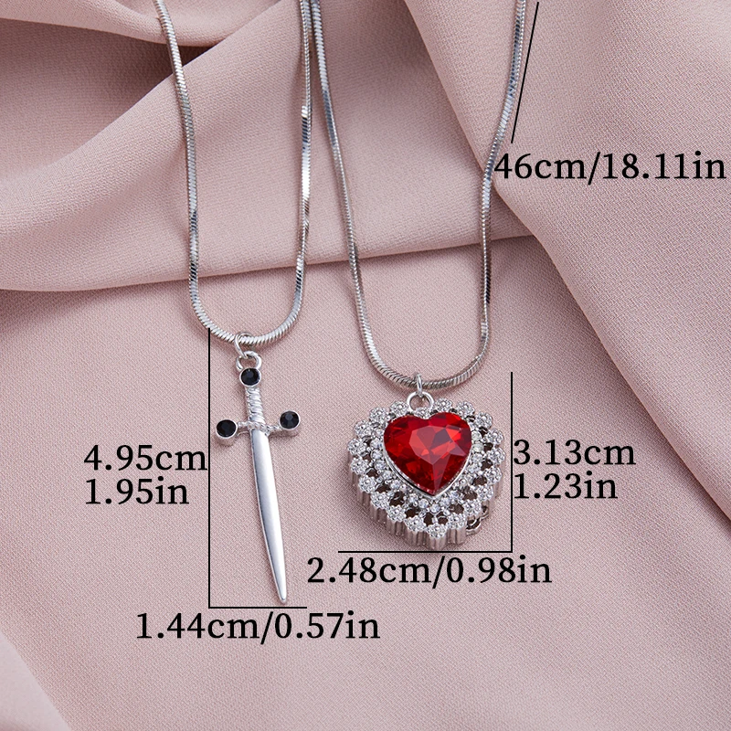 Europe and The United States Fashion Sword Shining Zirconia Heart Pendant Necklace Couple Creative Collarbone Chain Jewellery