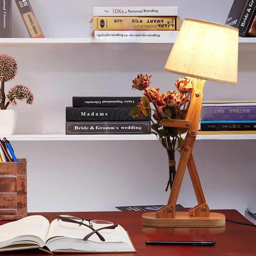 

Cute Desk Lamp, Person Lamp, Robot Bedside Table Lamps for Livingroom, Unique Lamps, Home Office Decor Desk Light, Wood Arms an
