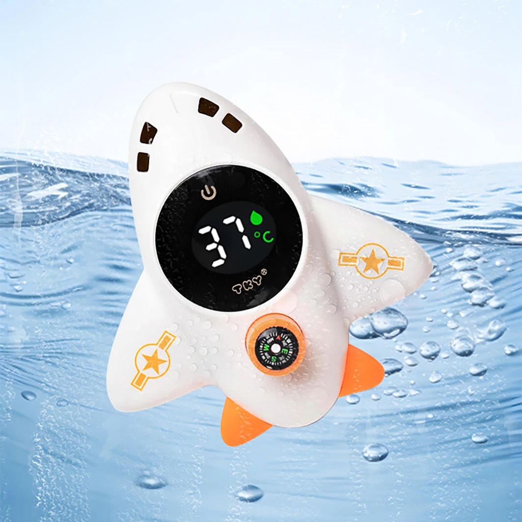 Intelligent LED screen water temperature meter+airplane modeling bathtub toy high and low temperature reminder, children's safe
