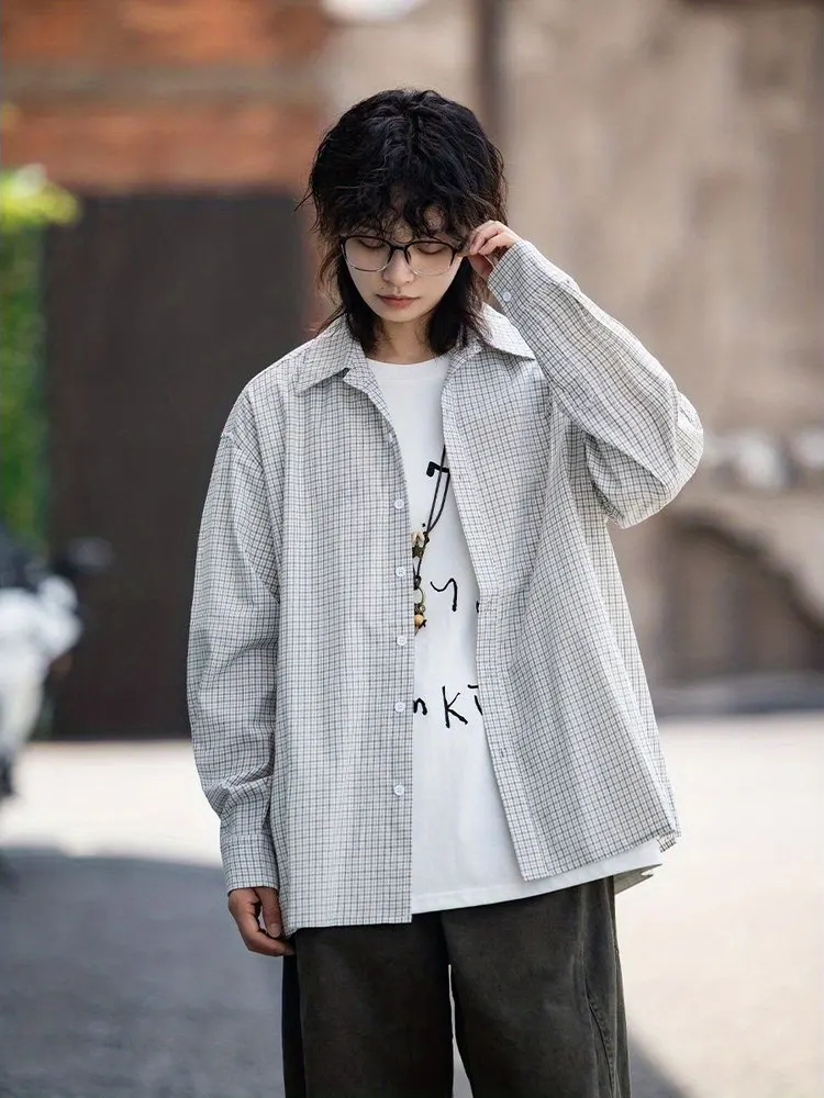 

Loose Long Sleeve Plaid Shirt Retro Style Casual Unisex Spring Autumn Clothing Youth Fashion Polyester No Ironing Required