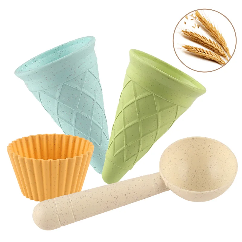Play house children's beach toys ice cream cone wheat straw cone gourmet toys sand mold DIY clay