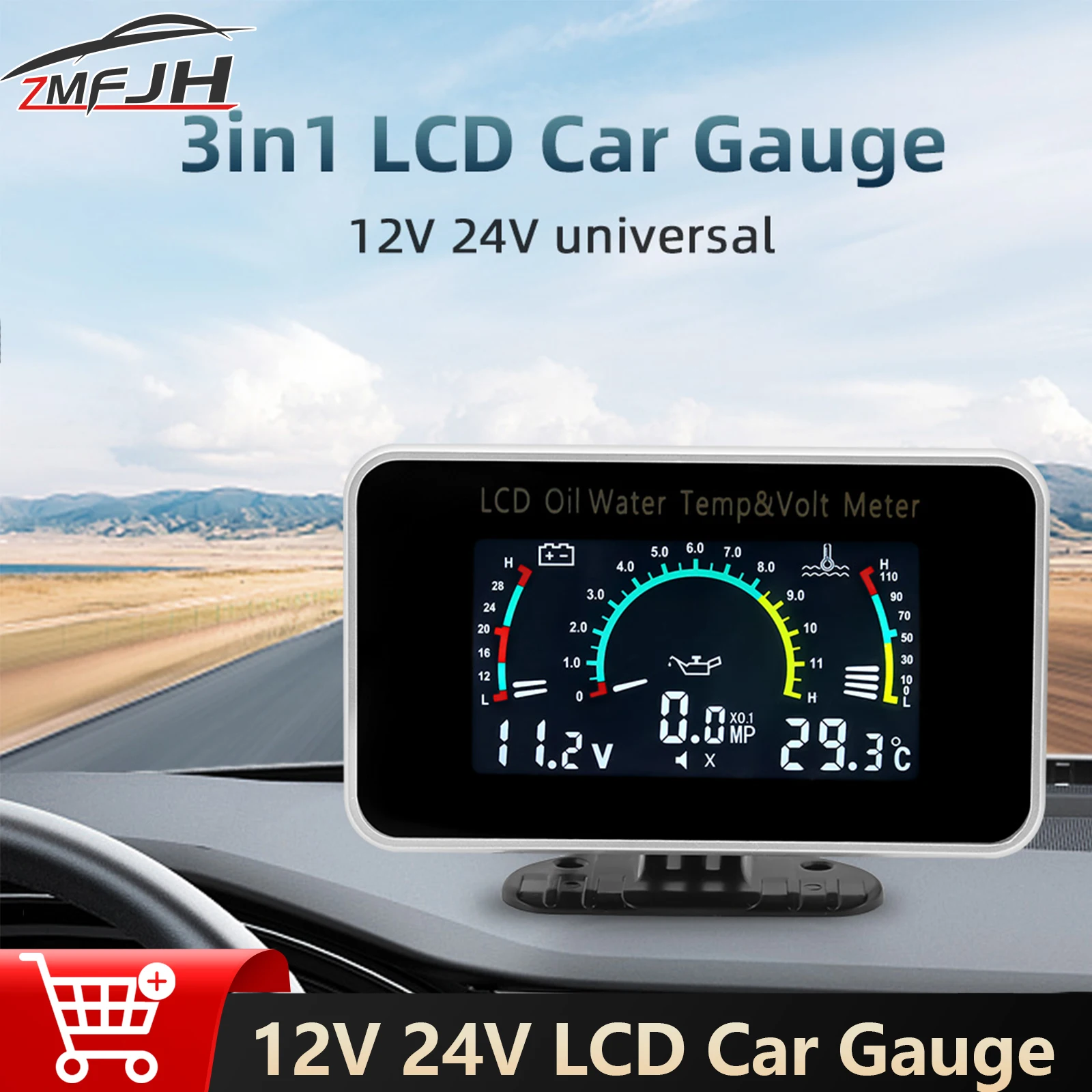 

Universal 3 In 1 Car Voltmeter + Water Temp + Oil Pressure With 1/8NPT Sensors For Car Truck Car Thermometer Monitor 12V 24V