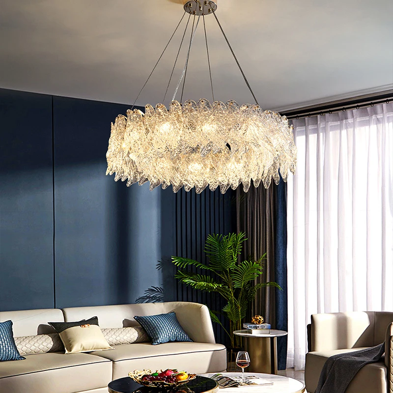 Moderne Romantische Ijs-Blad Glas Hanglampen Led Home Luxe Hanglampen Voor Plafond Woonkamer Decor Lustres Lampara Techo