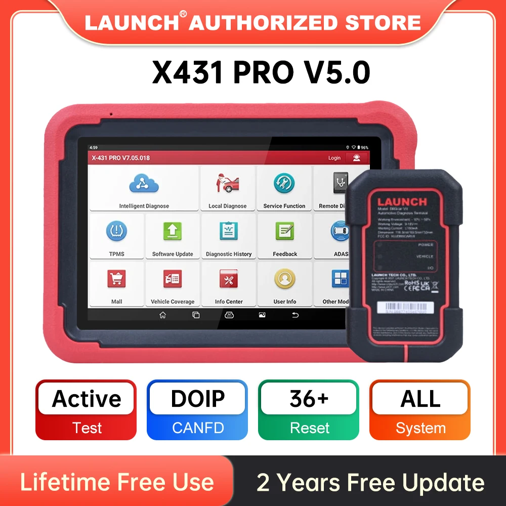 

LAUNCH X431 PRO V5.0 Автомобильные диагностические инструменты DBScar VII VCI CAN FD DOIP Автоматический OBD OBD2 сканер 38+ Сброс кодирования ЭБУ Двунаправленный