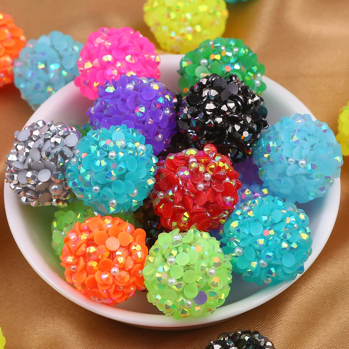 5/10/20Pc 18mm Round Acrylic Bead Inlaid Colorful Crystal Loose Spacer Beads for DIY Ballpoint Pen Pendant Necklace Jewelry