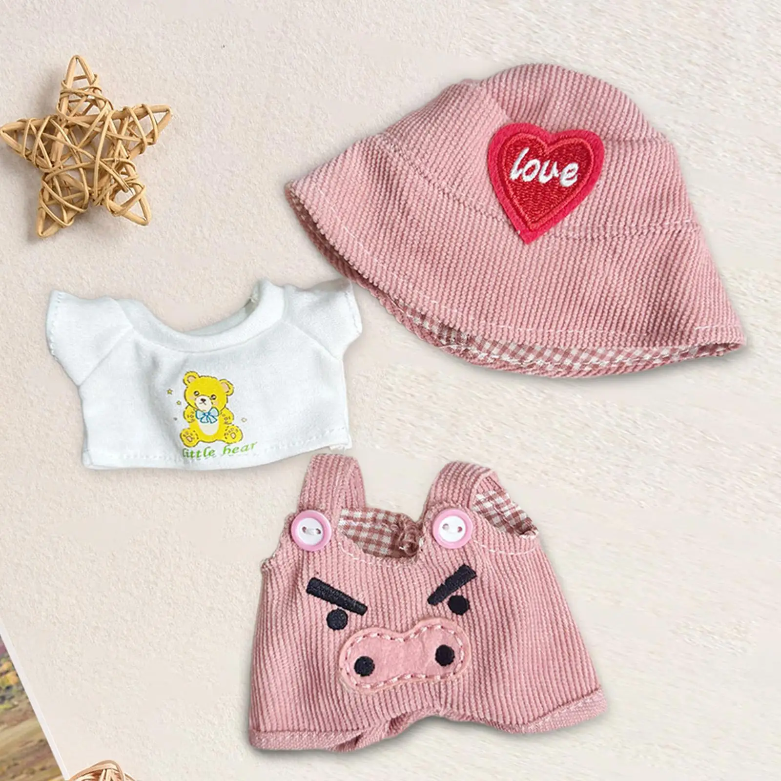 

Комплект одежды для плюшевой куклы 15 см, шапка и брюки с рисунком сердца, аксессуары «сделай сам»