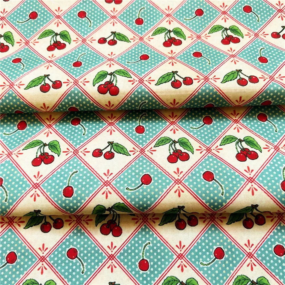 45x145cm Vintage cherry 100% Cotton Fabric Vintage Floral Material Patchwork Sewing  Quilt Needlework DIY Cloth