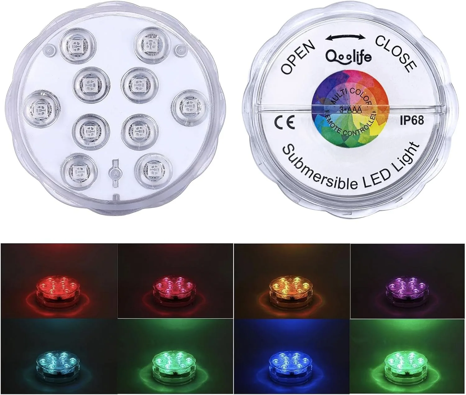 Submersible LED Lights Remote Control Battery Powered, RGB Multi Color Changing Waterproof Light for Pool, Vase Base, Spa, Aquar