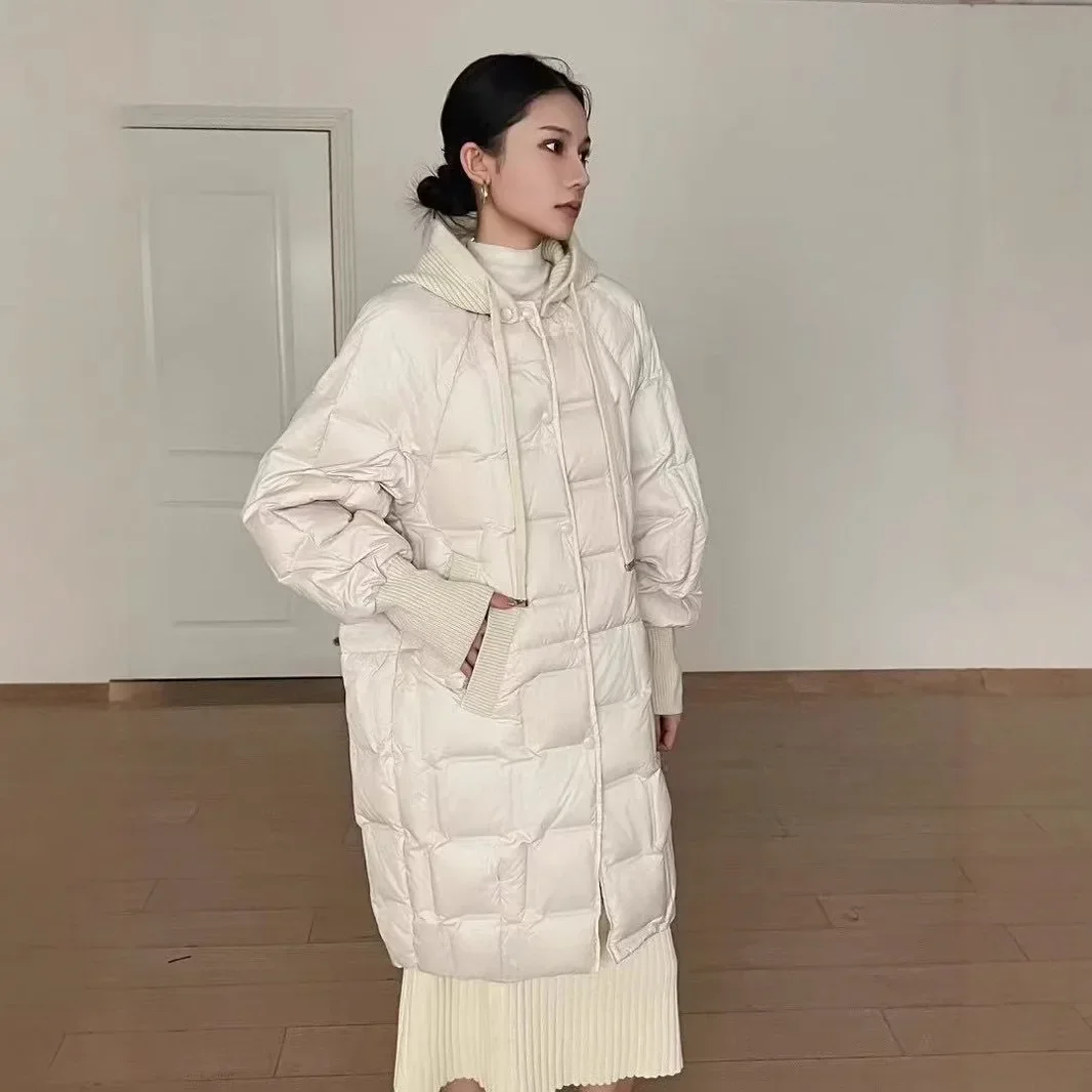 Doudoune surdimensionnée à capuche tricotée pour femme, nouvelle mode automne et hiver