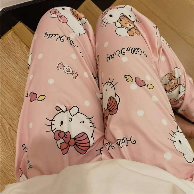 

Пижамные штаны Sanrio Kulomi женские, новые осенние повседневные свободные штаны для прогулок, можно носить на улице