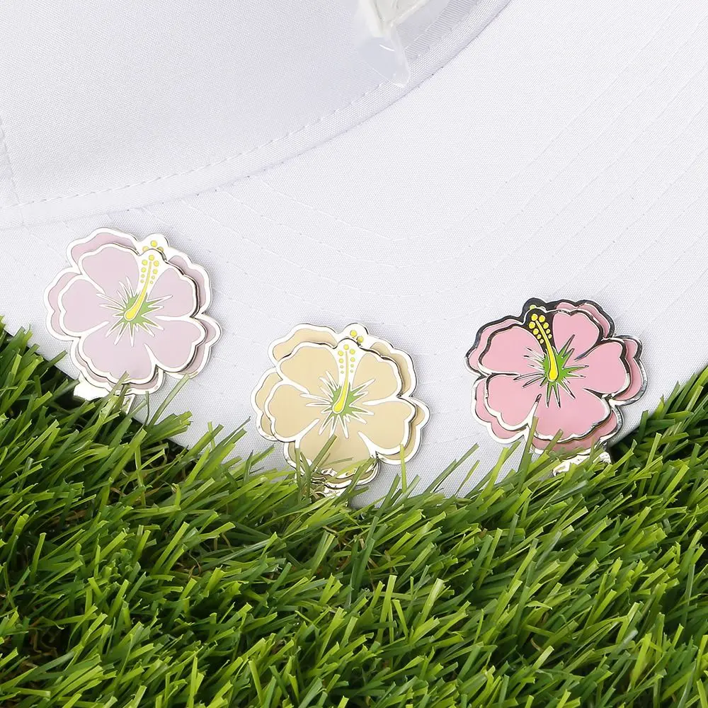 Magnetic Alloy Golf Ball Marker, Pink Flower Pattern, Fit for Golf Cap, Golf Accessories, New, 1Pc