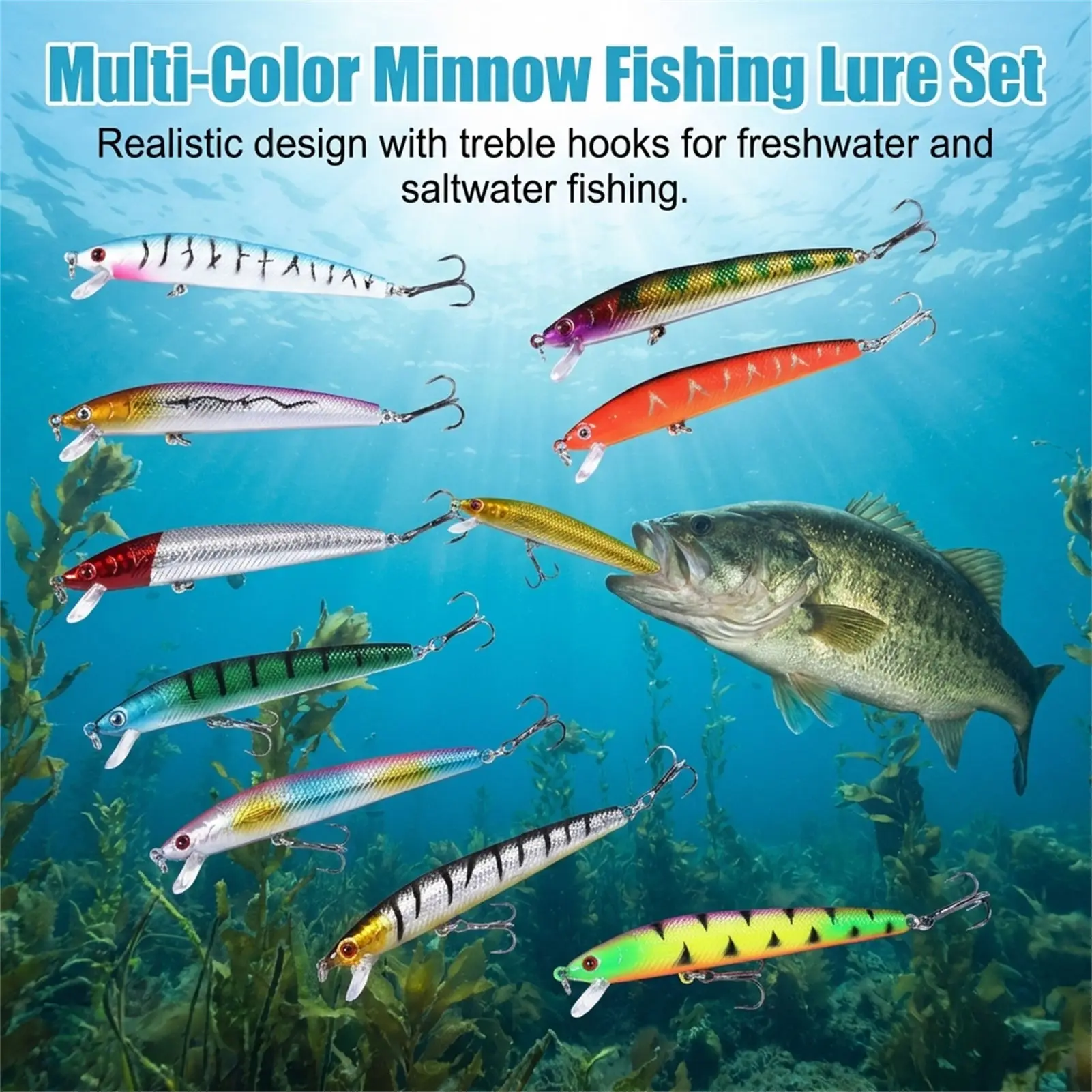 Señuelos de pesca flotantes portátiles – Kit agua dulce y salada
