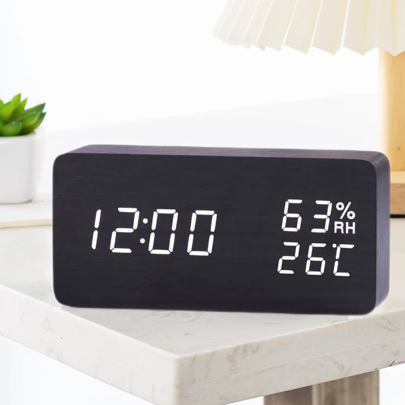 

Desk Clock LED Retro Alarm Table Bedroom Clock Digital Creative Electronic Clock Fashion Luminous Silence Thermohygrometer