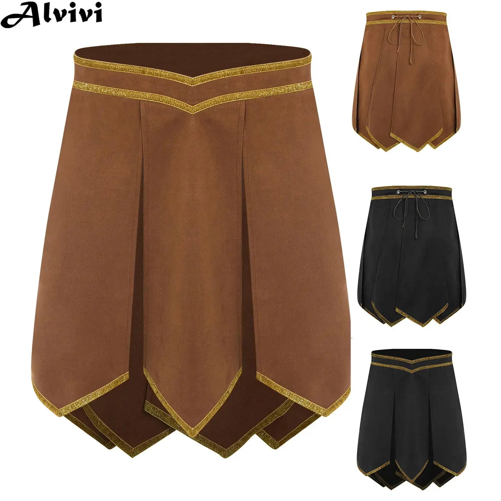 

Мужская винтажная юбка из искусственной замши с разрезом подол, доспехи воина, Хэллоуин, древний римский гладиаторский солдат, греческий рыцарь, карнавальный костюм