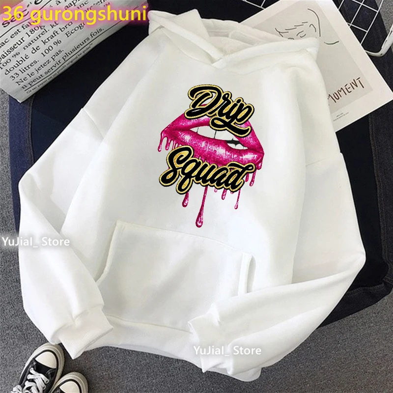 Red Lips Birthday Drip Graphic Print Cap Hoodie Women'S Clothing Drip Squad Sweatshirt Femme Fashion Long-Sleeved Tracksuit