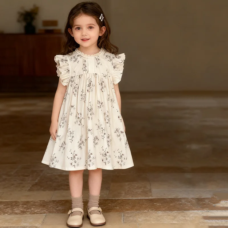 

Girls' Summer Dress New Pastoral Floral Flutter Sleeve Baby Girl Dress Children's Princess Dress Stylish Kids' Clothing