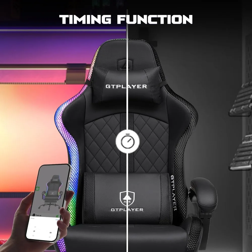 GTPLAYER RGB Gaming Chair, Computer Gamer Chair with Footrest and LED Lights, PC Gamer Chairs for Adults, High Back Reclining Of