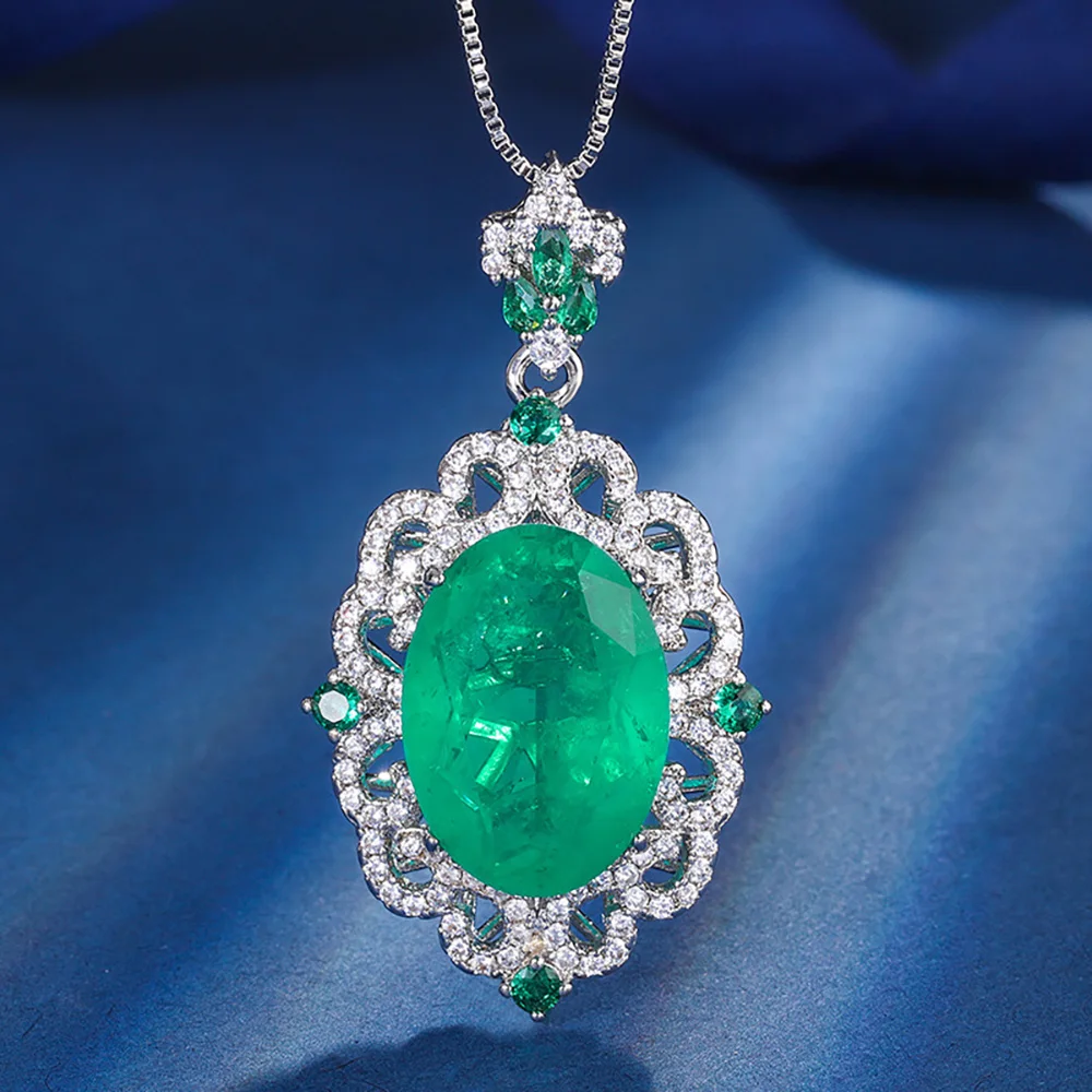 Retro 13*18mm Emerald Gemstone Necklace Pendant Ring Earrings Lab Diamond Wedding Party Women Fine Jewelry Sets Anniversary Gift