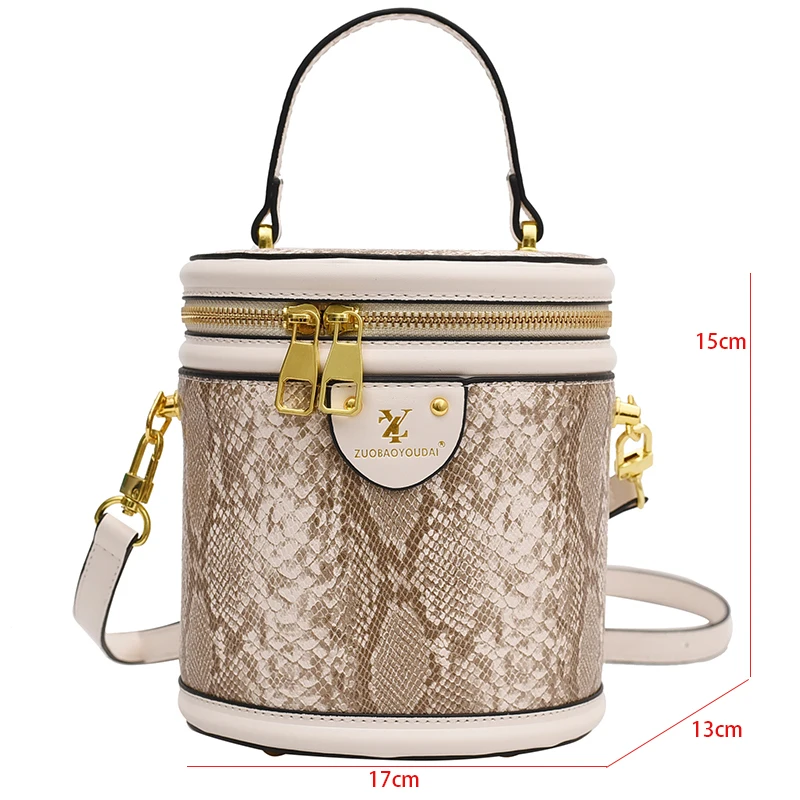 Round Bucket Handbag Purse Vintage Snake Pattern Crossbody Bag For Women 2022 Mini Small Bag Trendy Messenger Bag Luxury Tote