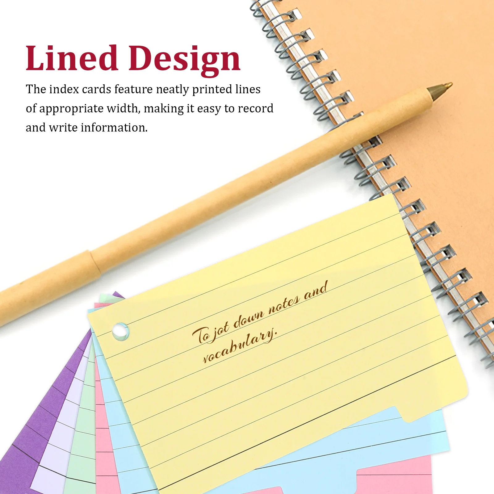 300 Sheets Ruled Index Cards with Tabs Color-Coded Flash Cards for Notes Studying Projects Pre-Punched Holes Metal Binder Rings
