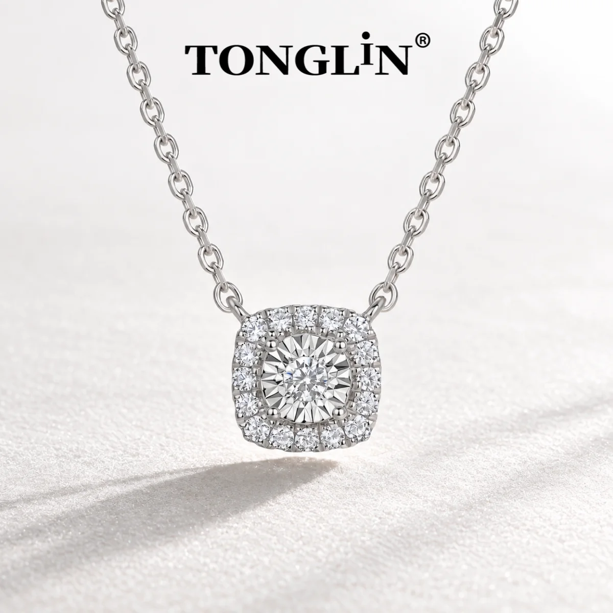 TONGLIN 1CT Lab Grown Diamond Halo Pendant Necklace for Women S925 Sterling Silver 18K Gold Plated Wedding Bridal Jewelry