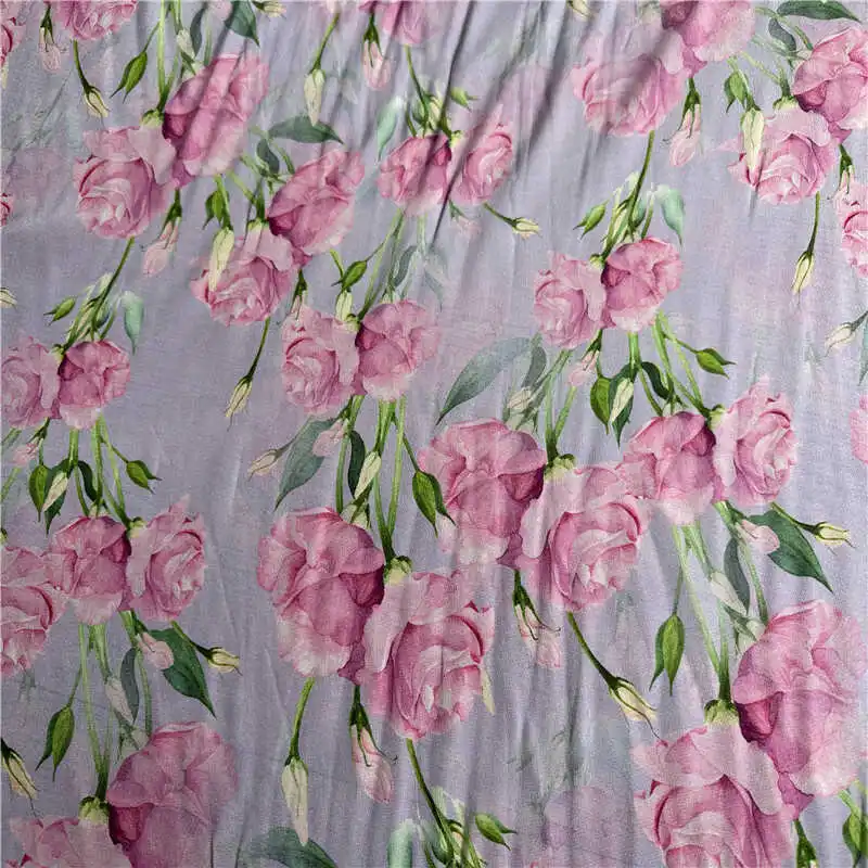 1 meter 100% Mulberry Silk 14 momme Crepe Silk Fabric Purple Floral Printed 136cm 53\