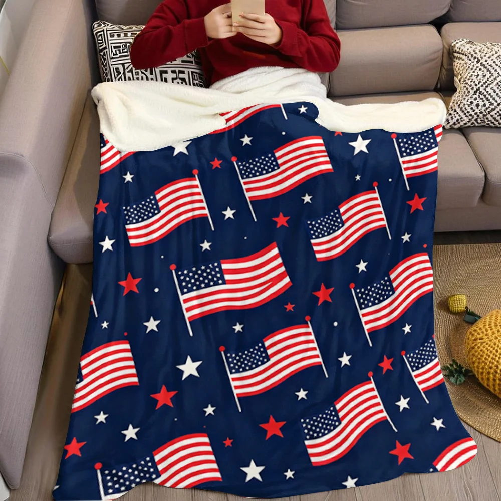 Patriotic American Flags Flannel Blanket Warm Soft Halloween Christmas All-Season Couch Decorative Cozy Warm Gift