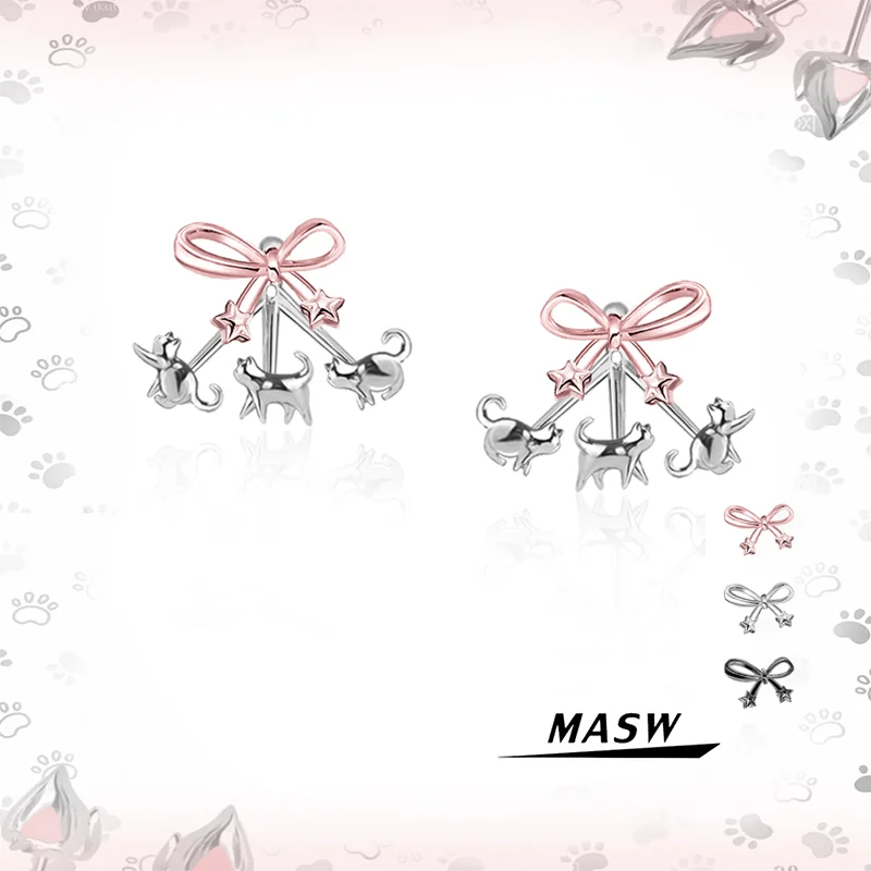 

MASW Original Design Luxury Temperament Pink Bowknot Earrings For Women Wedding Gifts Modern Jewelry Ear Accessories